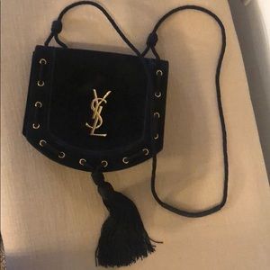 YSL black suede tassel cross body purse